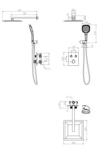 Душевая система скрытого монтажа Grocenberg GB5040MG с Термостатом Vernet (Франция) Матовое золото
